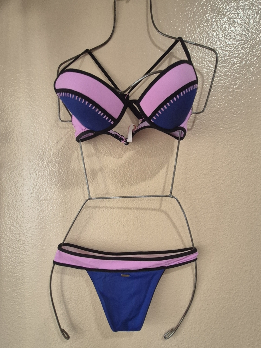 Victoria's Secret Women's Two-Tone Pink and Blue Bikini Set